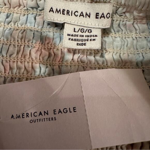 American Eagle White Multicolor Smocked Halter Neck Crop Top Sz L‎ NEW - Picture 3 of 7